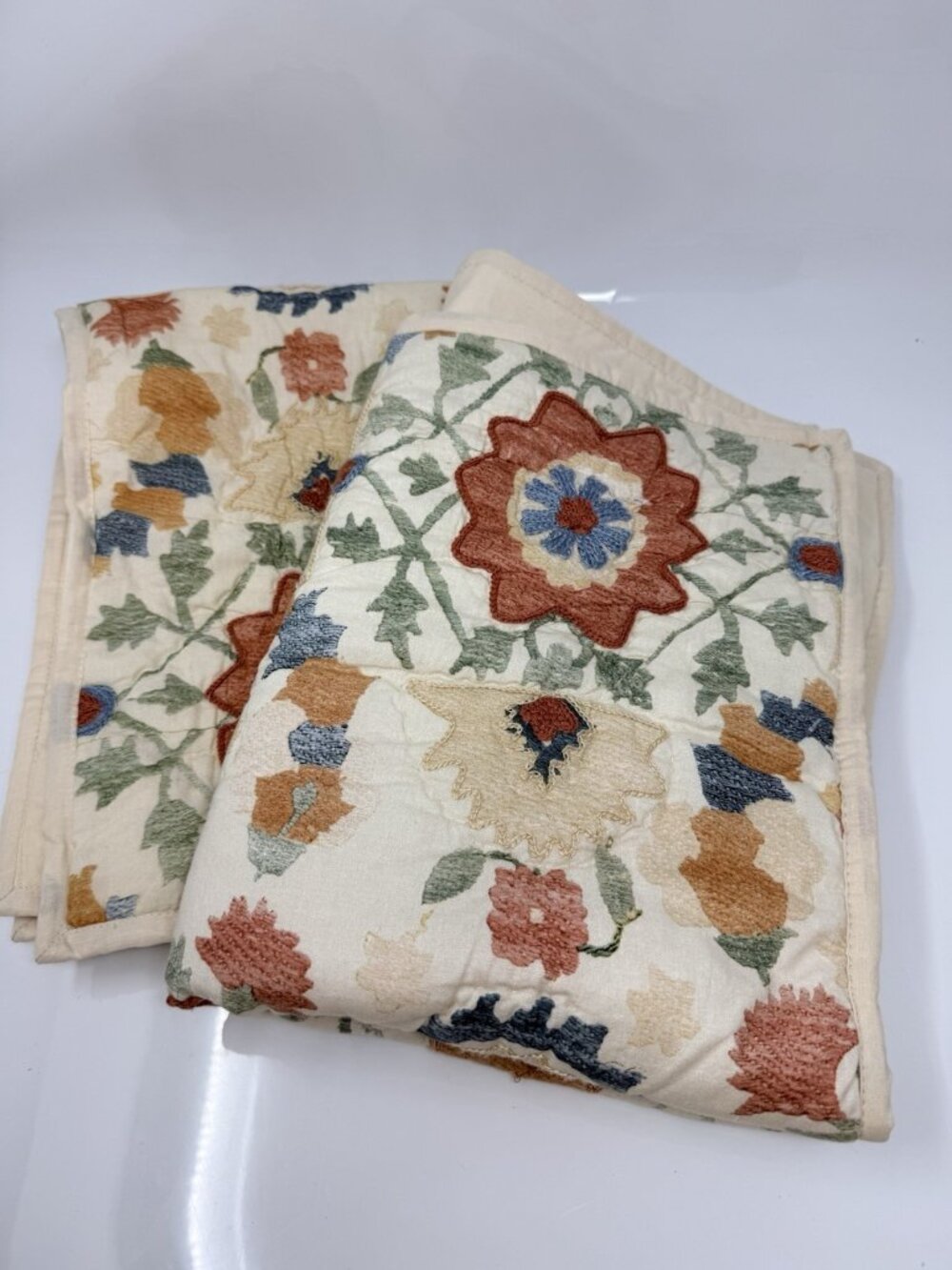 Pottery Barn Penelope Handcrafted Quilted Standard Sham Set 2, Floral Cotton